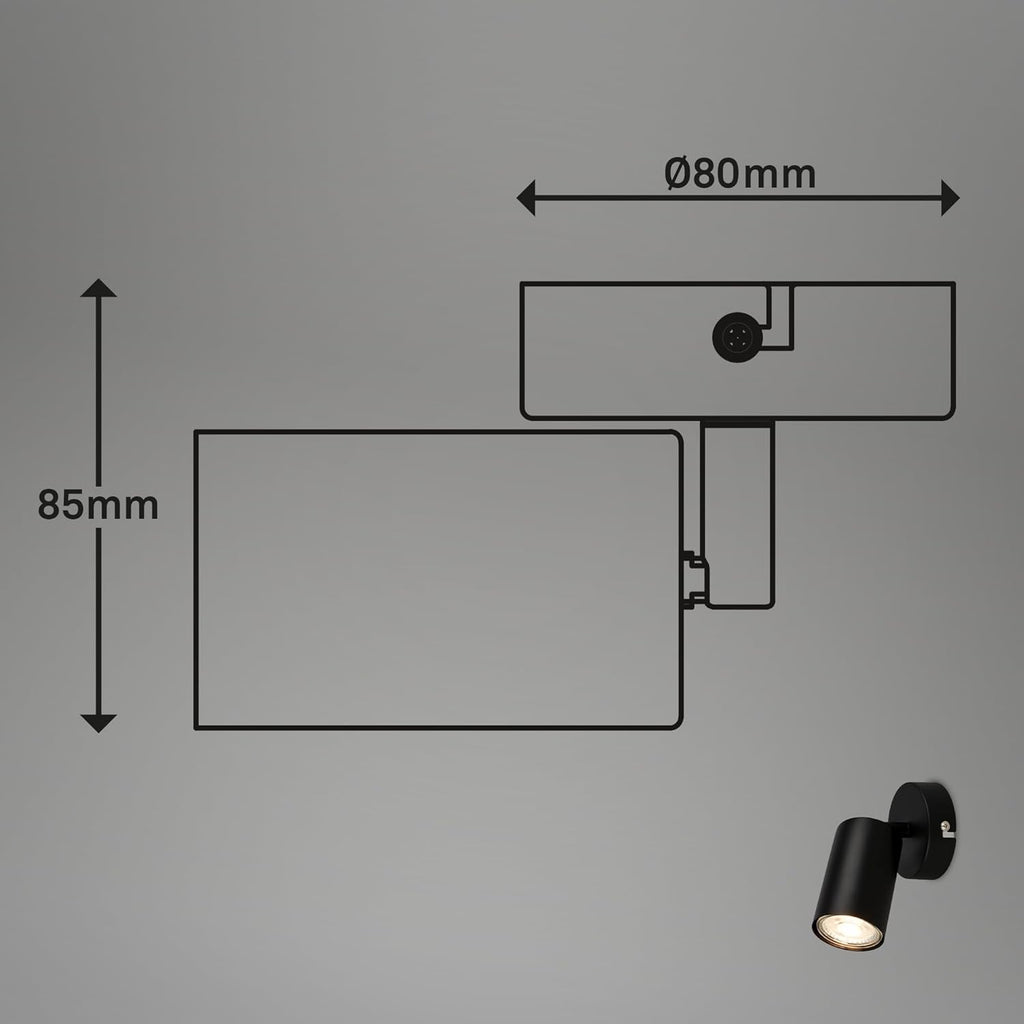 Lampada da parete orientabile per interni, attacco GU10, max. 9 W - nero Ø80x155mm (DxA)