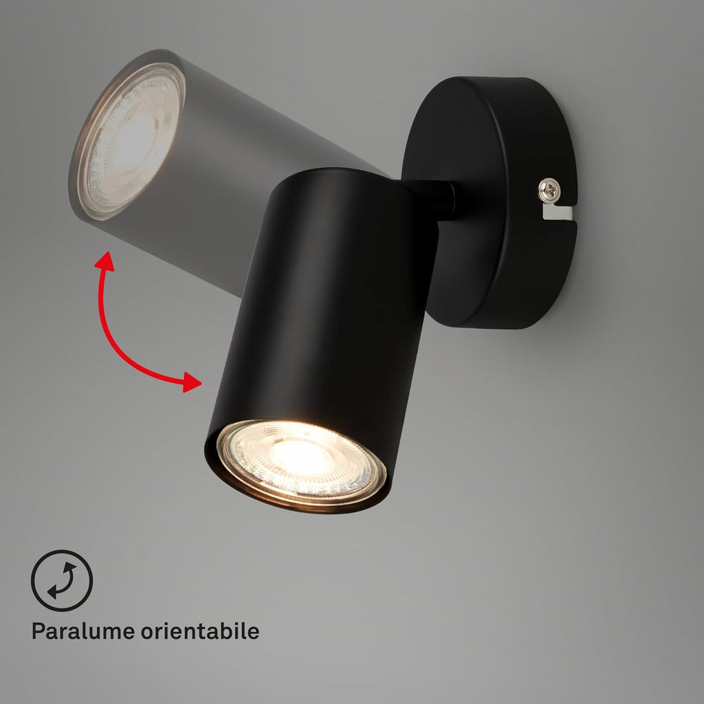 Lampada da parete orientabile per interni, attacco GU10, max. 9 W - nero Ø80x155mm (DxA)