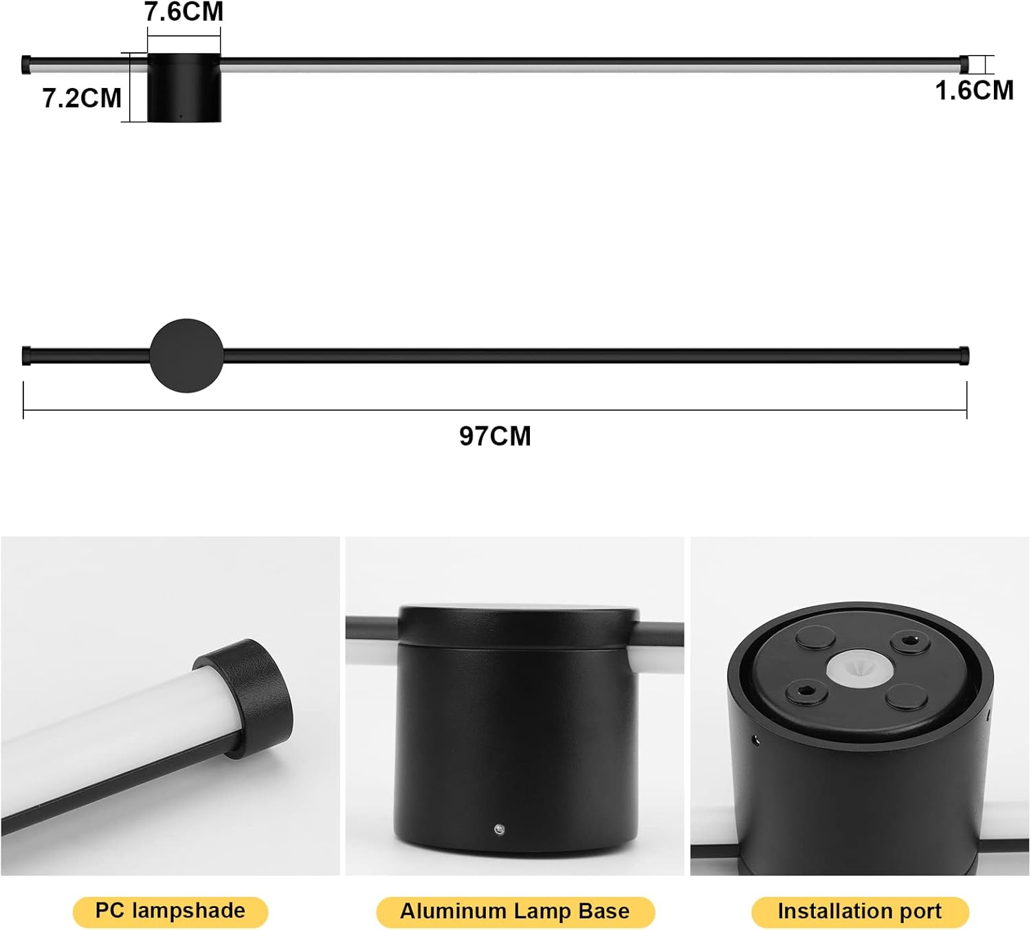Lampada da parete da interno LED , 97CM/28W - in alluminio bianco caldo 3000K