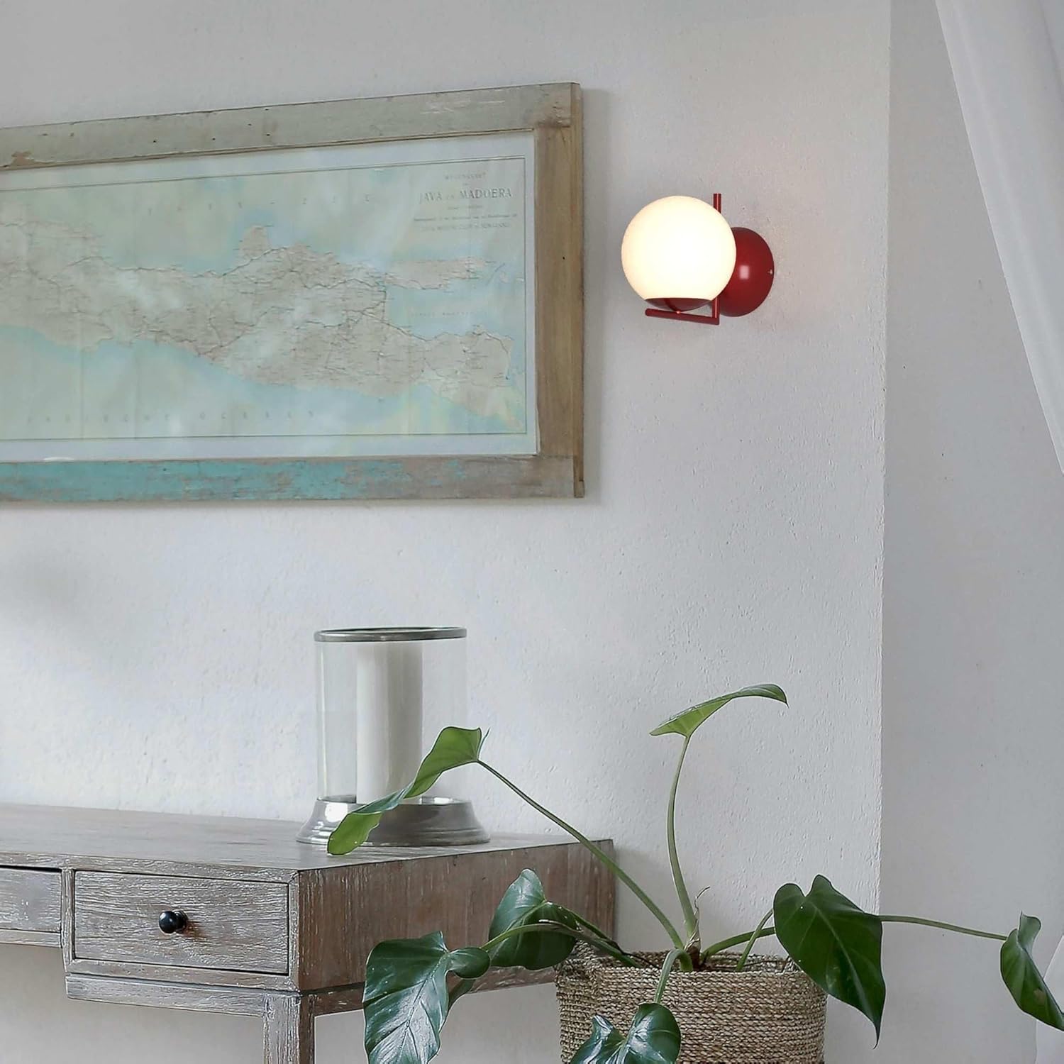 Applique da parete Rossa con sfera in vetro opalino Ø15 cm - Attacco E27